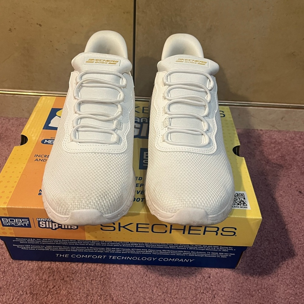 Skechers Women’s White Mesh Slip-On Sneakers
